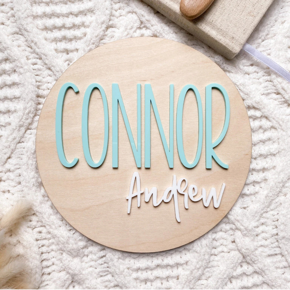 Industrial Laser Power - Personalised Birth Announcement Plaque - Wood