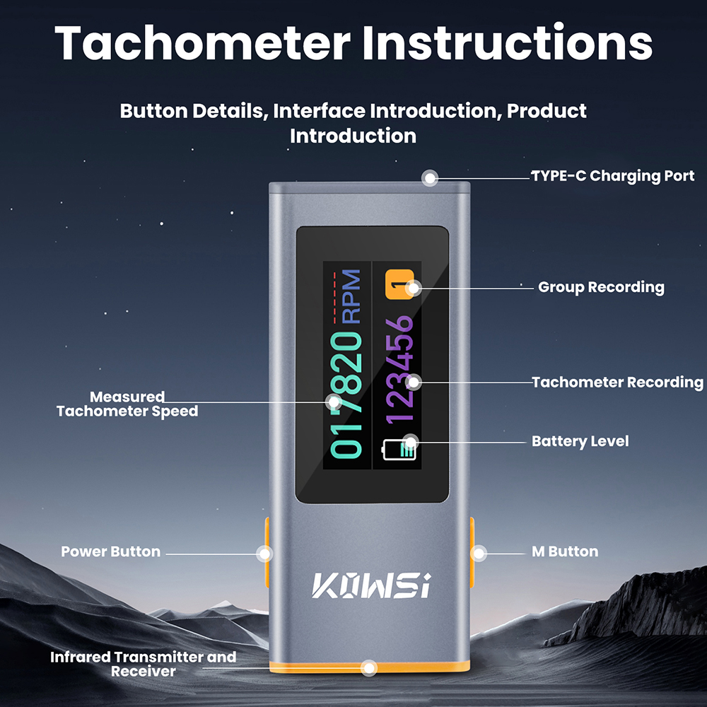 0.96-inch TFT infrared RPM spe - Industrial Laser Tachometer recension och pris