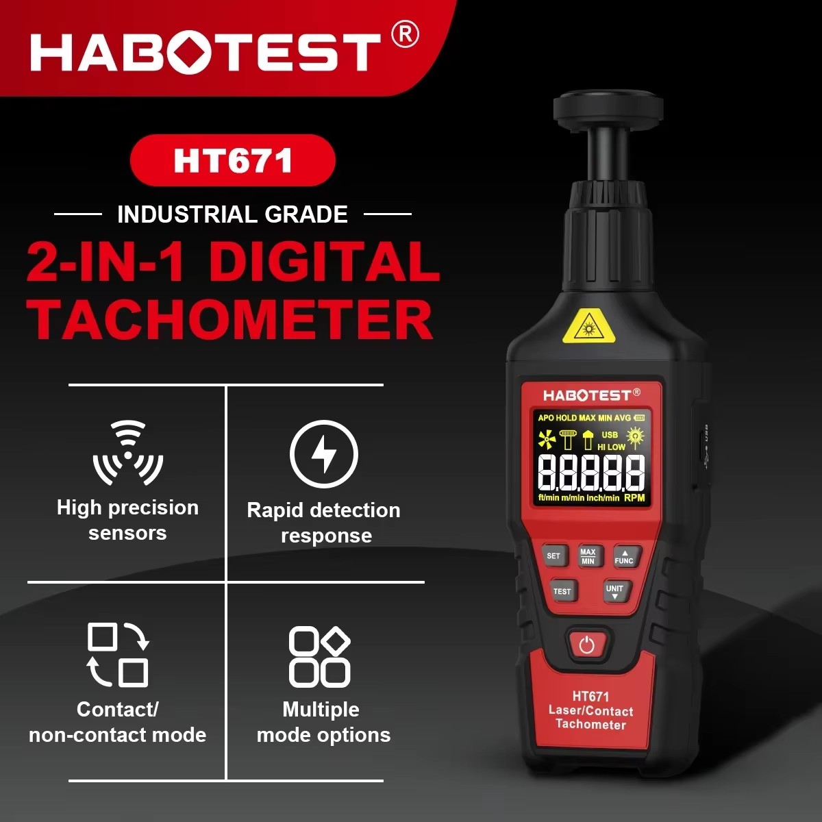 HABOTEST HT671 2-in-1 Digital  - Industrial Laser Tachometer recension och pris